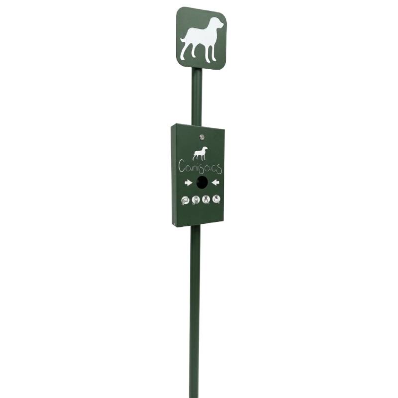 Borne distributeur de sachets canins Canisacs vert RAL 6009 pour collectivités