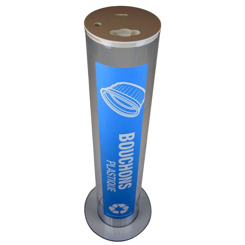Collecteur de recyclage transparent sur pied 30L - Bouchons plastiques