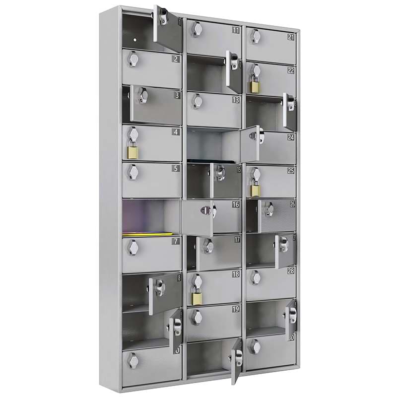 Armoire sécurisée smartphones - 3 X 10 cases - Moraillons porte-cadenas