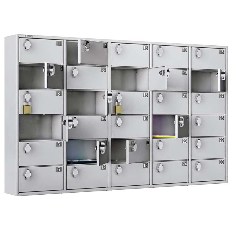 Armoire sécurisée smartphones - 5 X 6 cases - Moraillons porte-cadenas