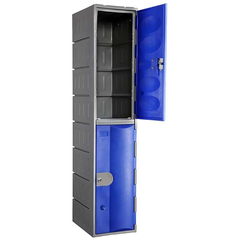 Casier vestiaire PEHD - 1 Colonne de 2 cases - Gris / Portes Bleu