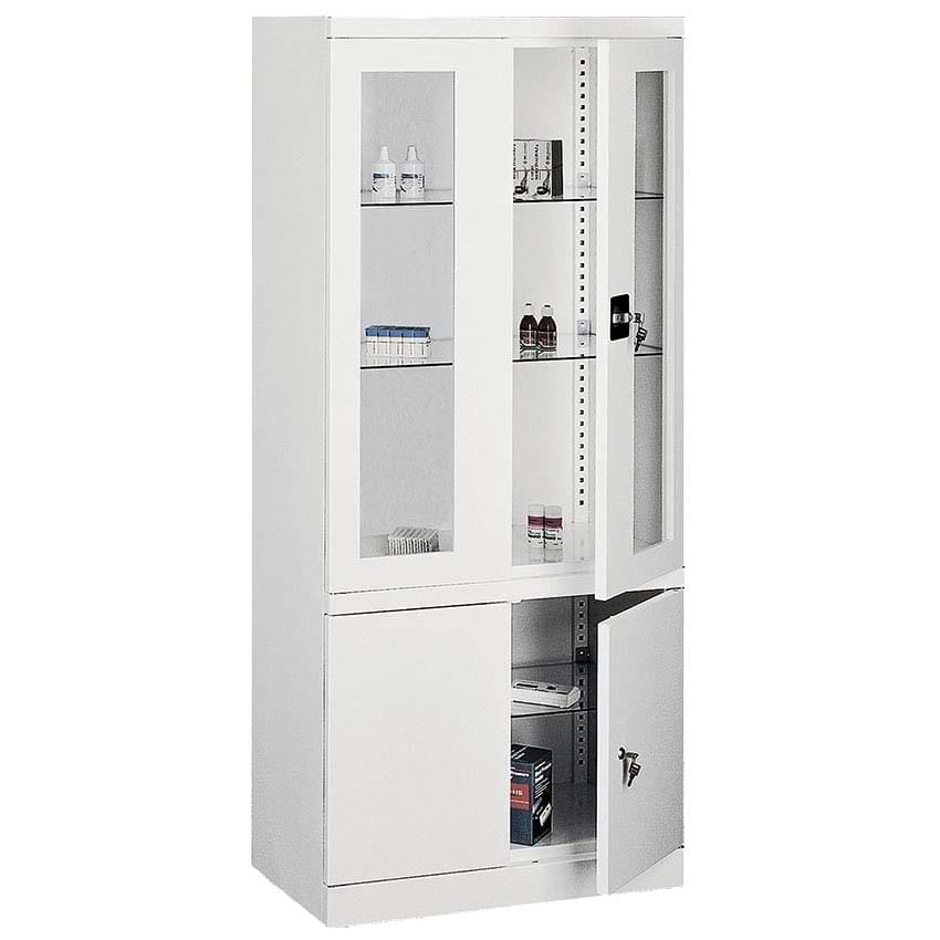 Armoire médicale 2 portes + rangement bas - H. 1800 X L. 800 mm - Sur socle