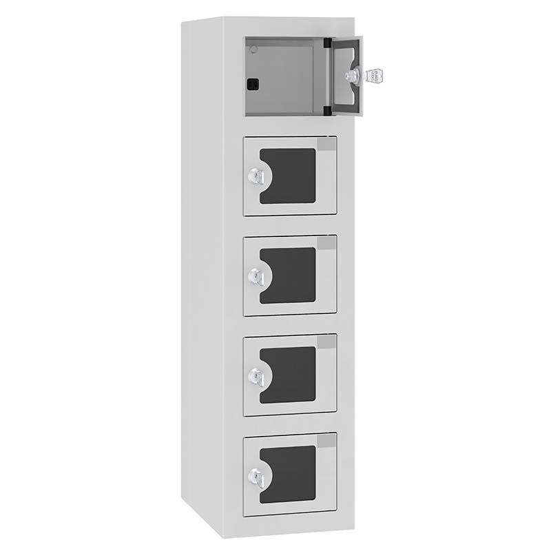 Armoire smartphone alimentée - Portes plexi transparentes - 1 X 5 cases (5 casiers)