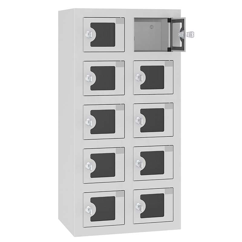 Armoire smartphone alimentée - Portes plexi transparentes - 2 X 5 cases (10 casiers)