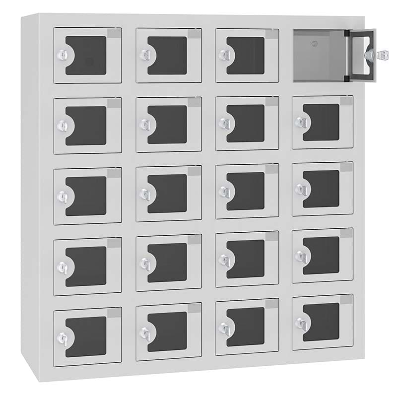 Armoire smartphone alimentée - Portes plexi transparentes - 4 X 5 cases (20 casiers)