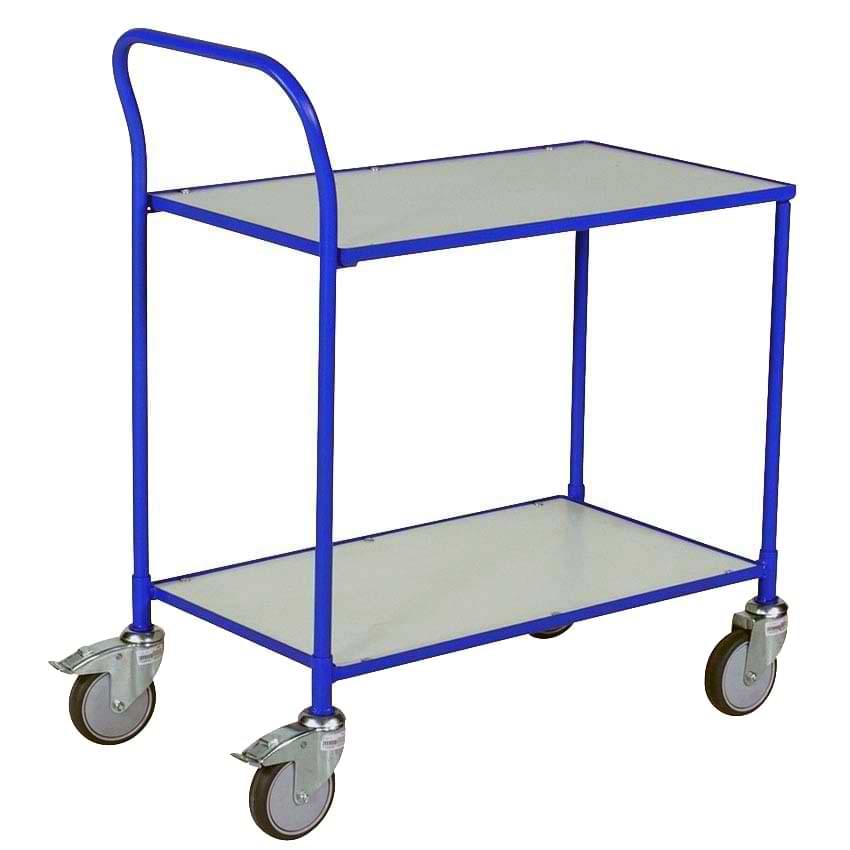 Chariot desserte 2 plateaux simple poignée - Bleu