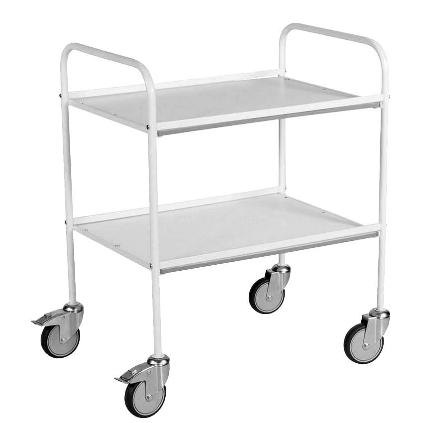 Chariot desserte 2 plateaux double poignée - Blanc