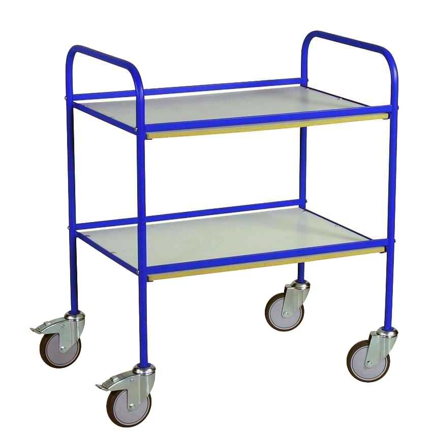 Chariot desserte 2 plateaux double poignée - Bleu