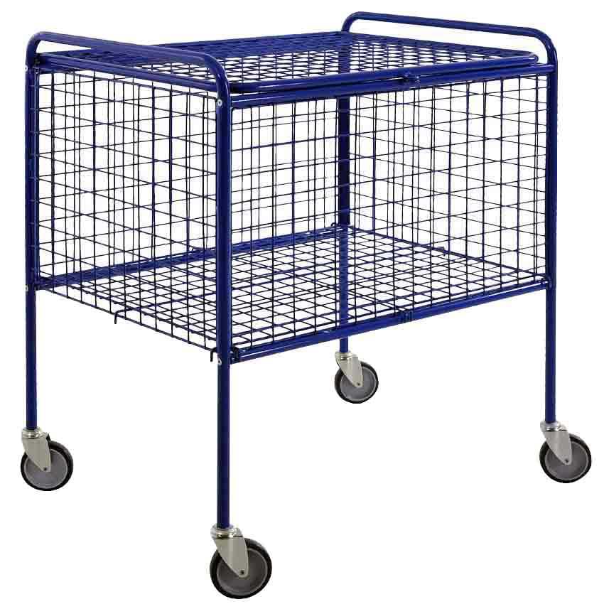 Chariot panière grillagée avec couvercle - Charge 150 kg - Bleu