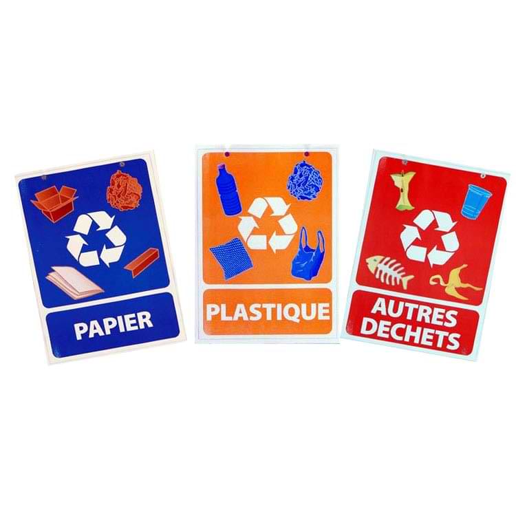 Jeu de 3 panneaux tri-sélectif (Papier, Plastique, Autres déchets)