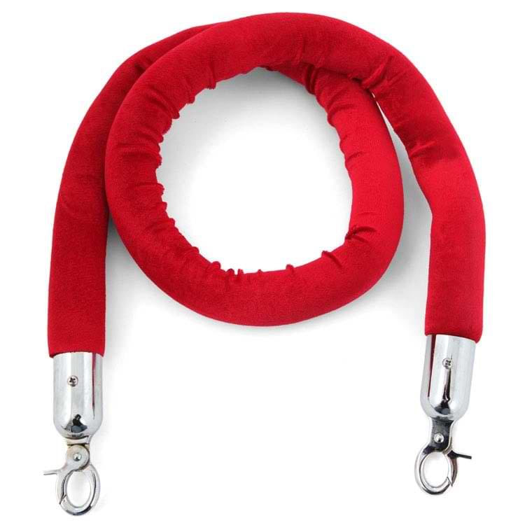 Cordon velours rouge mousquetons chromés - D. 4 X L. 150 cm