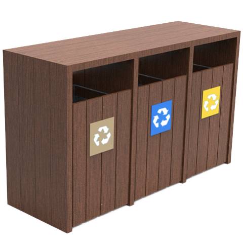 Corbeille tri-sélectif plastique recyclé - 3 bacs