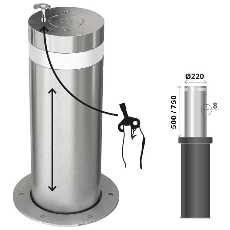 Borne rétractable semi-automatique inox - D. 220 X H. 500 mm