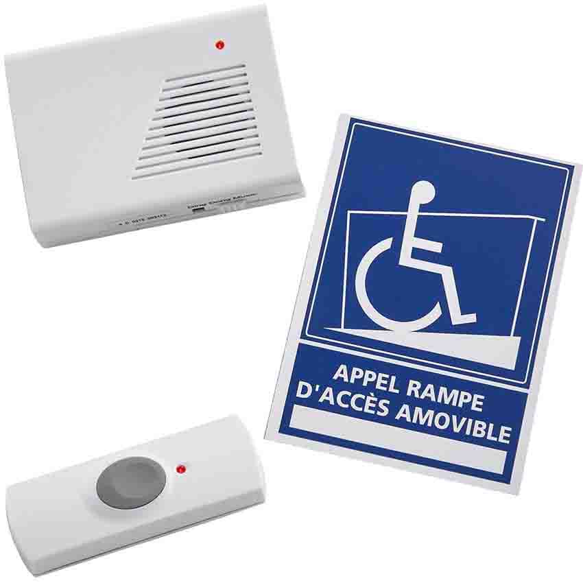 Bouton d'appel "Rampe PMR" + panneau de signalisation