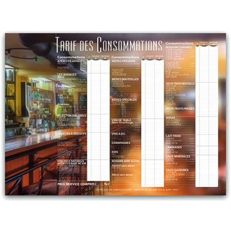 Tableau tarif des consommations