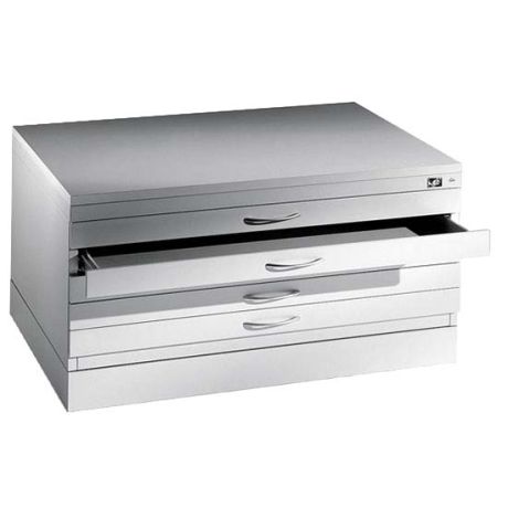 Meuble à plans 5 tiroirs + socle - Gris RAL 7035
