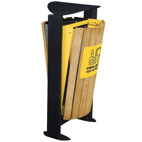 Corbeille tri-sélectif 2 X 60L lattes bois