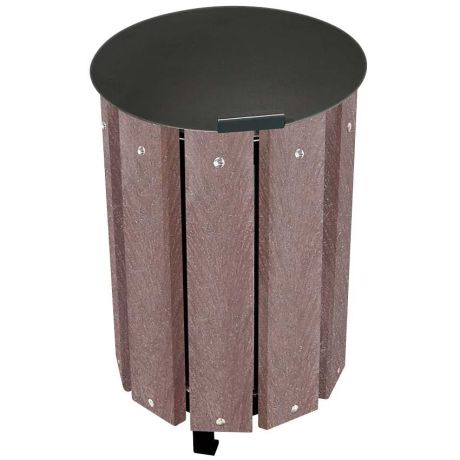 Poubelle matière recyclée lames marron + couvercle