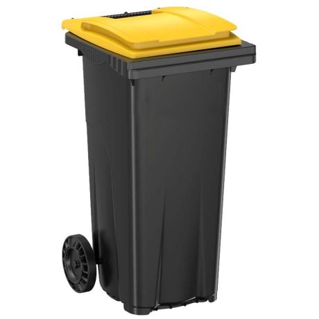 Bac à déchets 120 litres - Cuve grise - Couvercle jaune