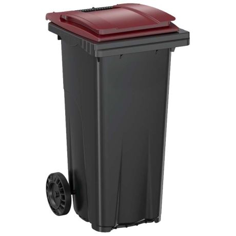 Bac à déchets 120 litres - Cuve grise - Couvercle bordeaux