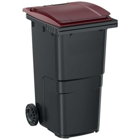 Conteneur à déchets 240 L - Cuve grise - Couvercle bordeaux
