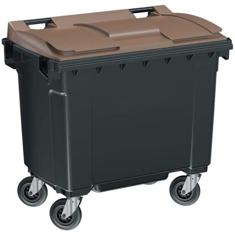 Bac à déchets 660 litres - Cuve grise - Couvercle marron