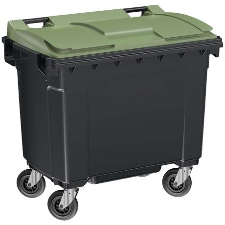 Bac à déchets 660 litres - Cuve grise - Couvercle vert