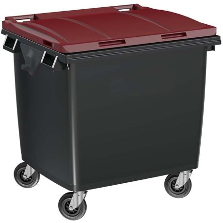 Conteneur à déchets 1000 litres - Cuve grise - Couvercle bordeaux
