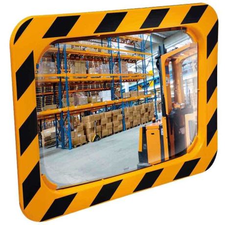 Miroir industrie cadre jaune et noir rectangulaire