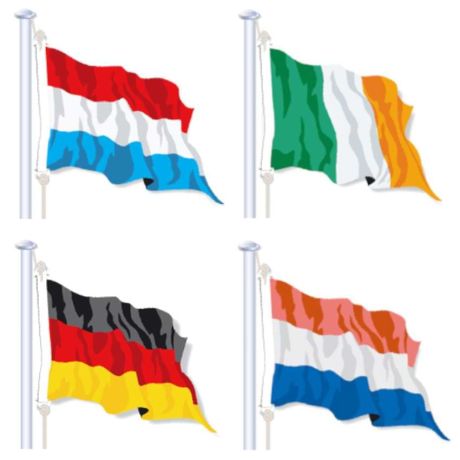 Drapeau européen entouré des pavillons des pays de l'Europe