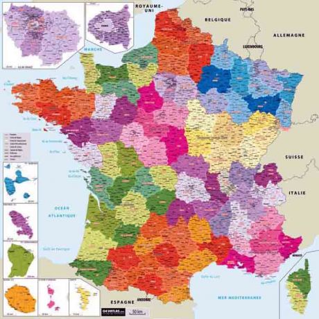 Carte de France administrative murale