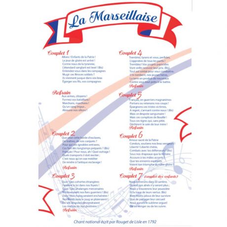 Plaque parole hymne français "La Marseillaise"