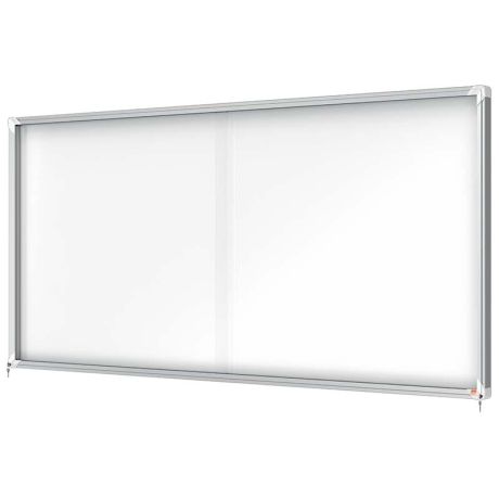 Vitrine Nobo Premium Plus - 8xA4, Fond Feutre, Porte Coulissante Verre - Certifiée NF Éducation - Gris - Pour Bureau, école, Collectivité - 8