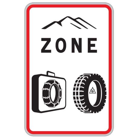 B58 - Panneau début de zone équipement obligatoire (Pneus neige, chaînes à neige).