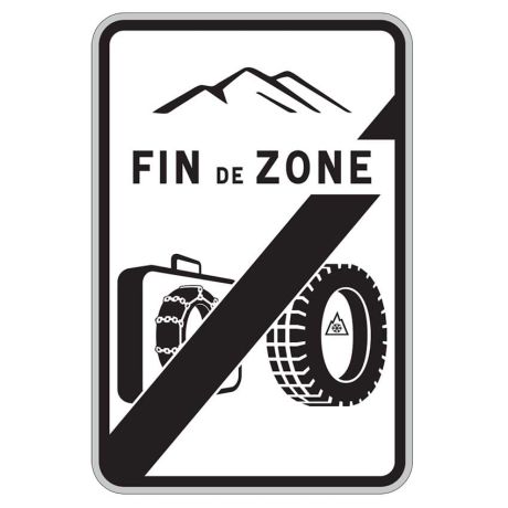 B58 - Panneau fin de zone équipement obligatoire (Pneus neige, chaînes à neige).