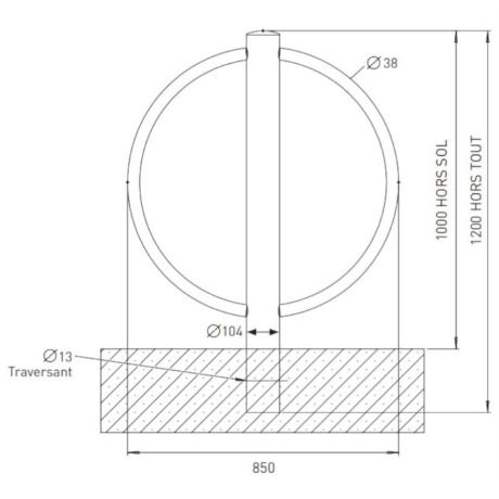 Schéma technique de l'accroche cycle en inox