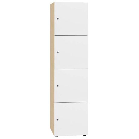 Vestiaire Wood 4 cases - Corps chêne blanchi - Portes blanches