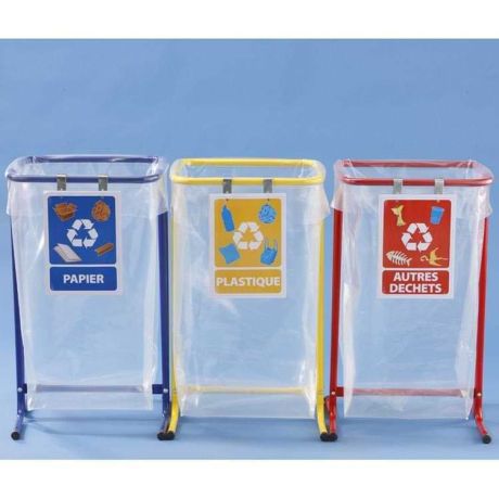 Support sac poubelle 110L - Bleu / Jaune / Rouge
