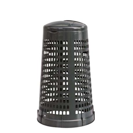 Poubelle ronde plastique perforé - Couvercle gris