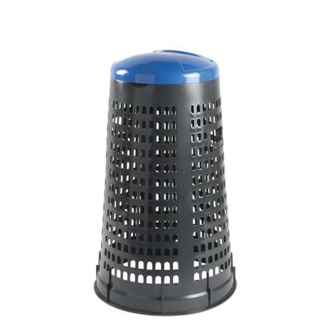 Poubelle ronde plastique perforé - Couvercle bleu
