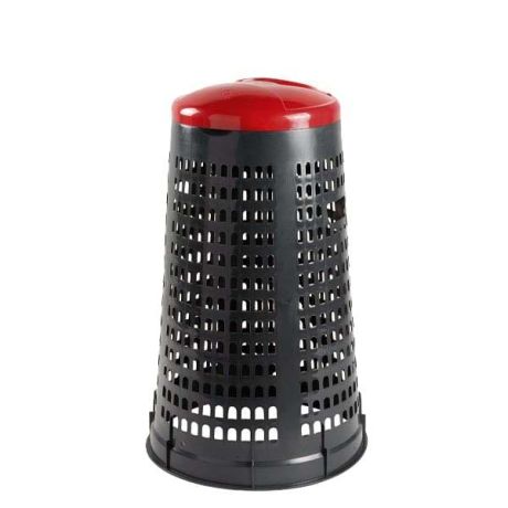 Poubelle ronde plastique perforé - Couvercle rouge