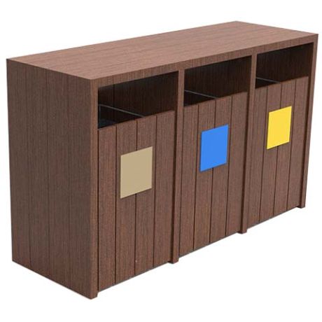 Poubelle tri-sélectif plastique recyclé - 3 bacs