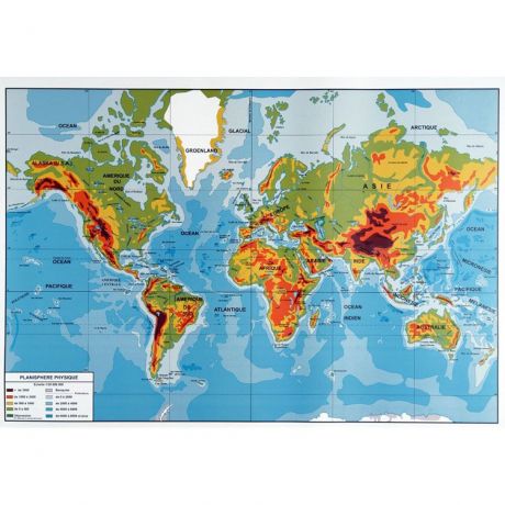 Poster Carte du monde avec les pays sur fond bleu