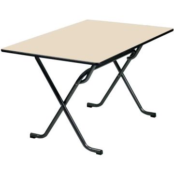 Table basculante pour salle de réunion, salle de fêtes... (plateau sable et teck avec pieds noir foncé RAL 9005)