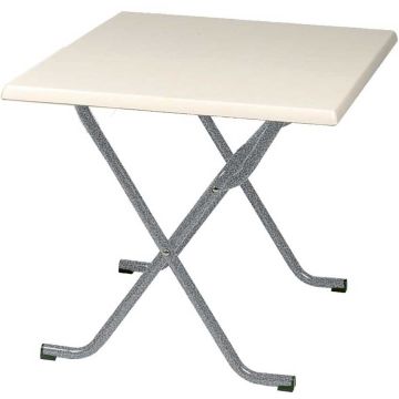 Table basculante pour salle de réunion, salle de fêtes... (plateau sable et teck avec pieds noir foncé RAL 9005)