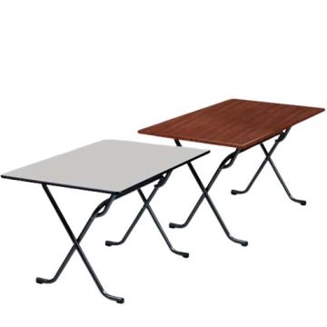 Table basculante pour salle de réunion, salle de fêtes... (plateau sable et teck avec pieds noir foncé RAL 9005)