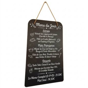 Ardoise à suspendre Brunch 50x70 cm – support menu CHR noir PVC