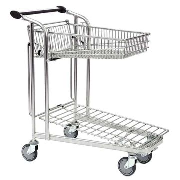 Chariot à corbeille basculante pour magasin de bricolage ou jardinerie