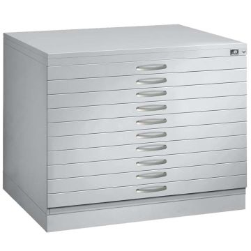 Meuble à plans 10 tiroirs + Socle + Plateau bois - Gris anthracite
