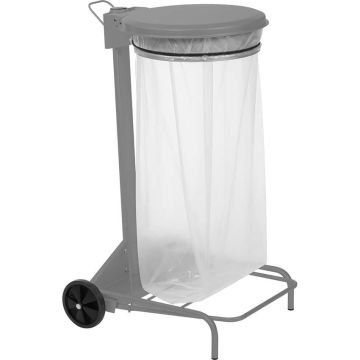 Support sac mobile à pédale 110L - Gris couvercle Jaune